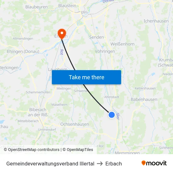 Gemeindeverwaltungsverband Illertal to Erbach map