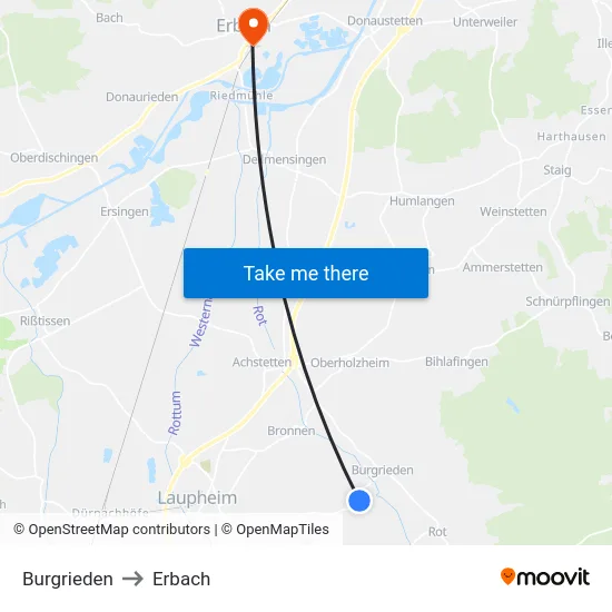 Burgrieden to Erbach map