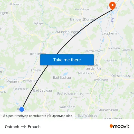 Ostrach to Erbach map