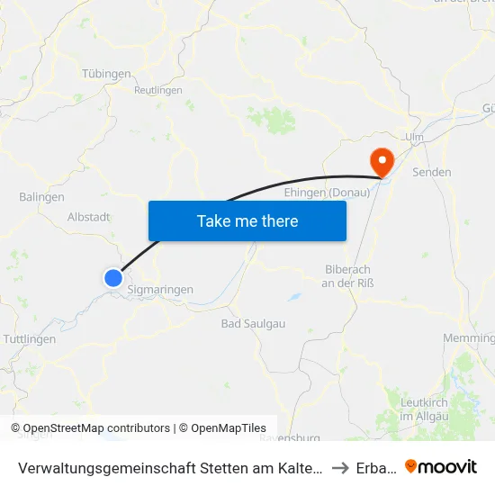 Verwaltungsgemeinschaft Stetten am Kalten Markt to Erbach map