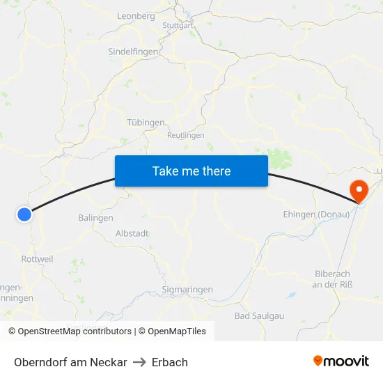 Oberndorf am Neckar to Erbach map