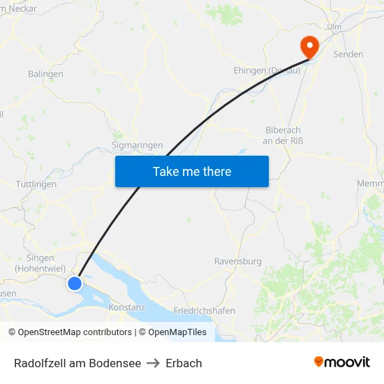 Radolfzell am Bodensee to Erbach map
