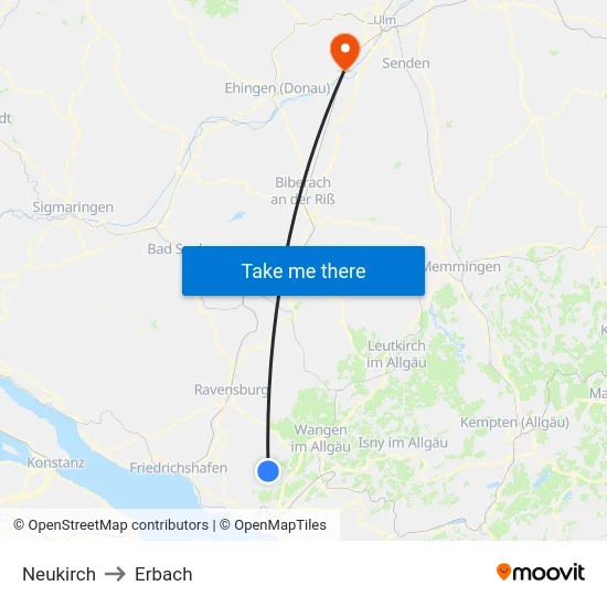 Neukirch to Erbach map