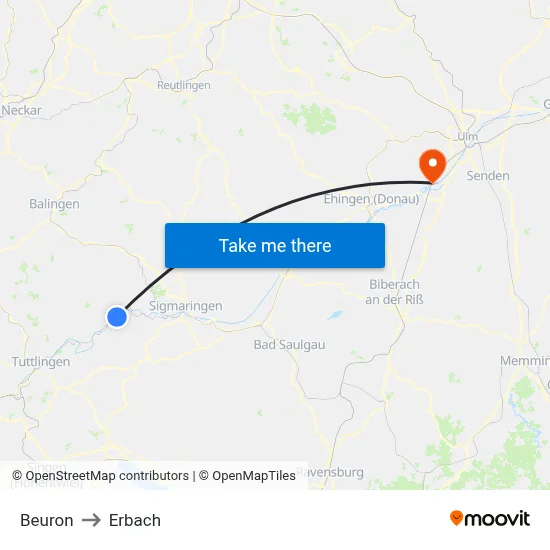 Beuron to Erbach map