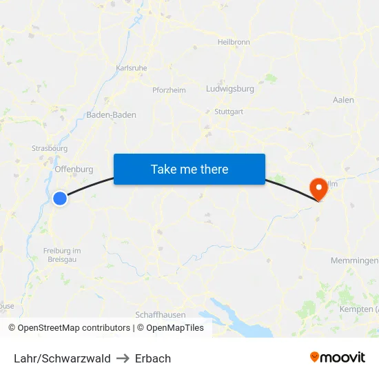 Lahr/Schwarzwald to Erbach map