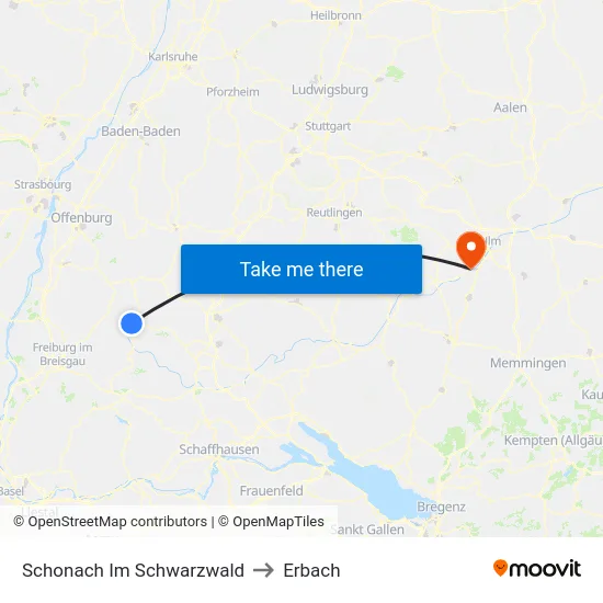 Schonach Im Schwarzwald to Erbach map