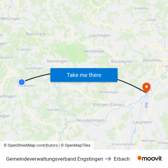 Gemeindeverwaltungsverband Engstingen to Erbach map