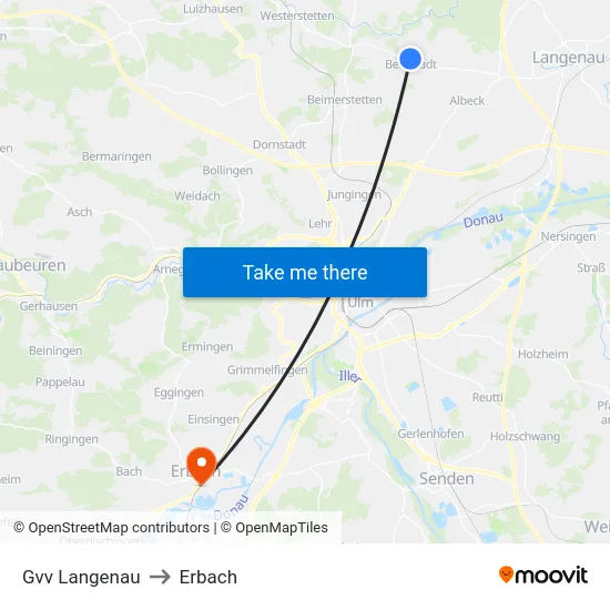 Gvv Langenau to Erbach map