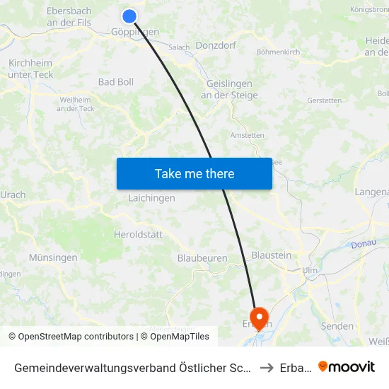 Gemeindeverwaltungsverband Östlicher Schurwald to Erbach map