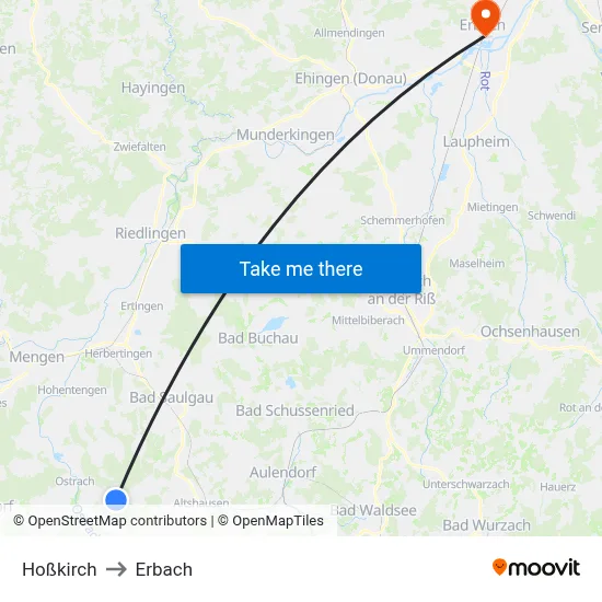 Hoßkirch to Erbach map
