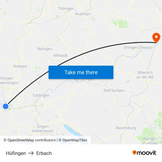 Hüfingen to Erbach map