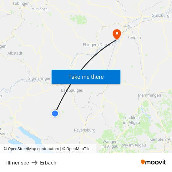 Illmensee to Erbach map