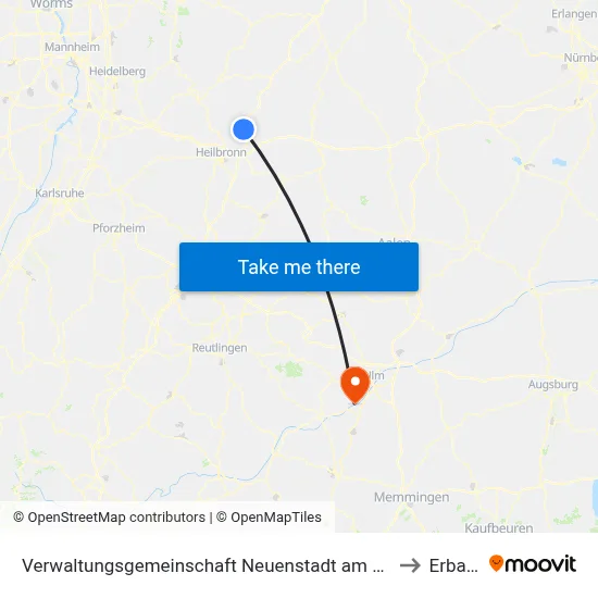 Verwaltungsgemeinschaft Neuenstadt am Kocher to Erbach map