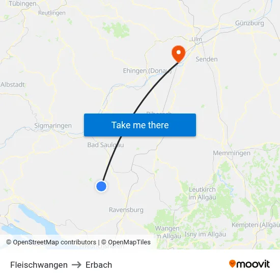Fleischwangen to Erbach map