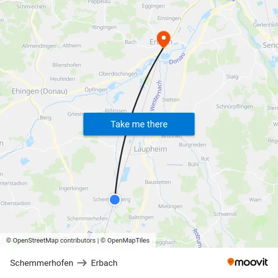 Schemmerhofen to Erbach map