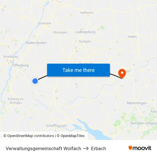 Verwaltungsgemeinschaft Wolfach to Erbach map