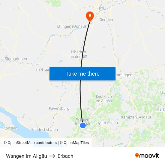 Wangen Im Allgäu to Erbach map