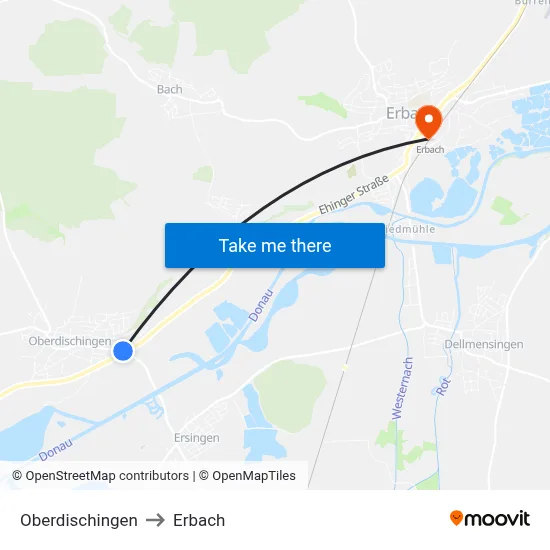Oberdischingen to Erbach map
