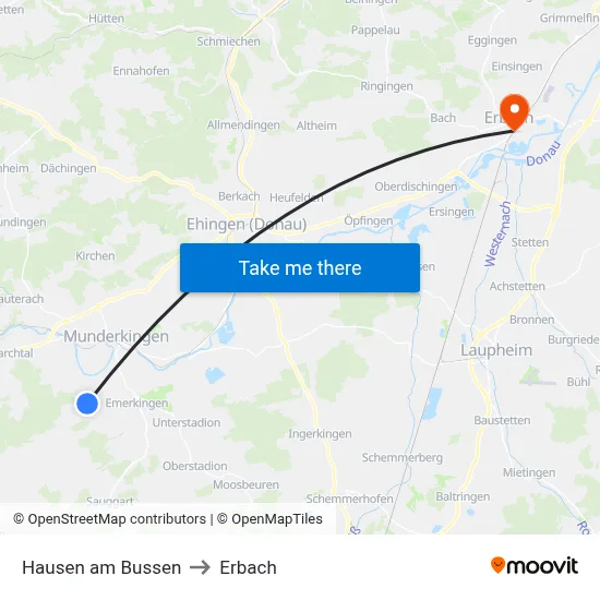 Hausen am Bussen to Erbach map