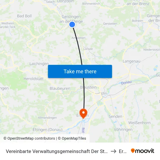 Vereinbarte Verwaltungsgemeinschaft Der Stadt Geislingen An Der Steige to Erbach map