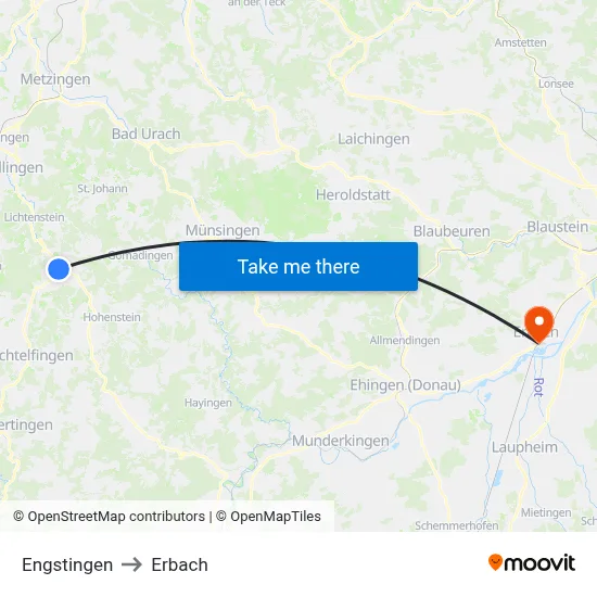 Engstingen to Erbach map