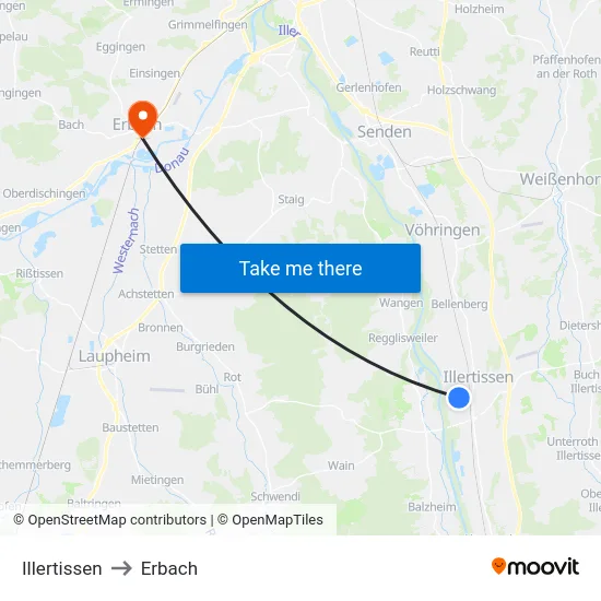 Illertissen to Erbach map