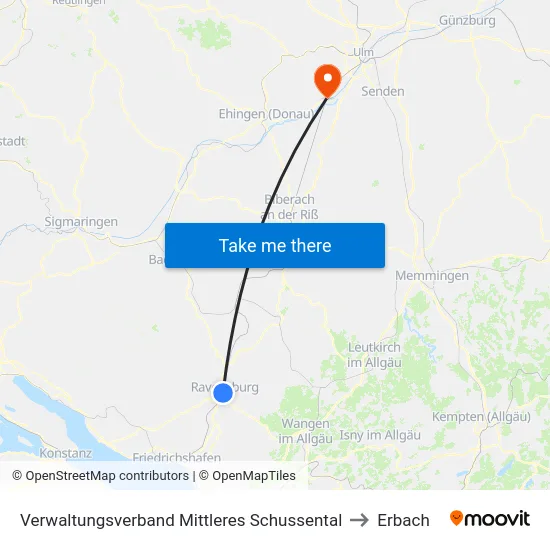 Verwaltungsverband Mittleres Schussental to Erbach map