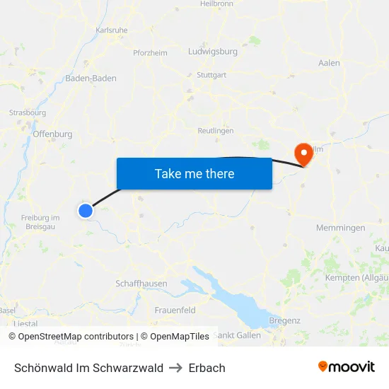 Schönwald Im Schwarzwald to Erbach map