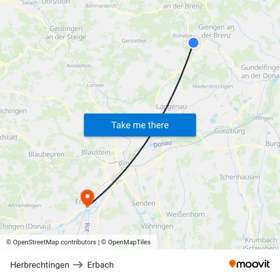 Herbrechtingen to Erbach map