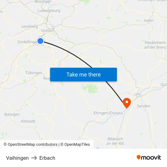 Vaihingen to Erbach map