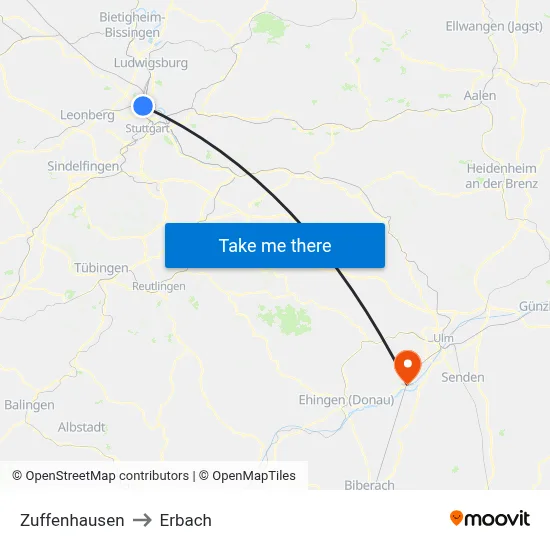 Zuffenhausen to Erbach map