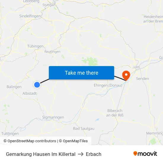 Gemarkung Hausen Im Killertal to Erbach map