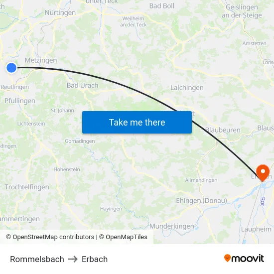 Rommelsbach to Erbach map