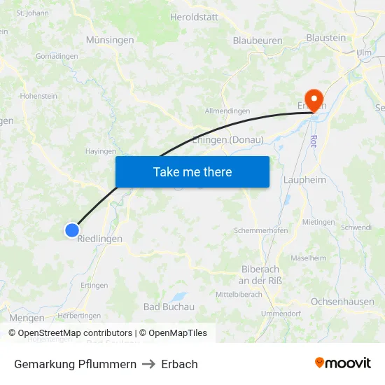 Gemarkung Pflummern to Erbach map