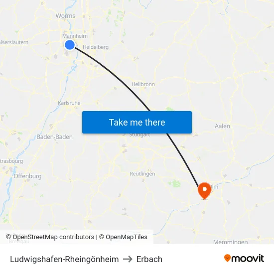 Ludwigshafen-Rheingönheim to Erbach map