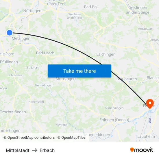 Mittelstadt to Erbach map