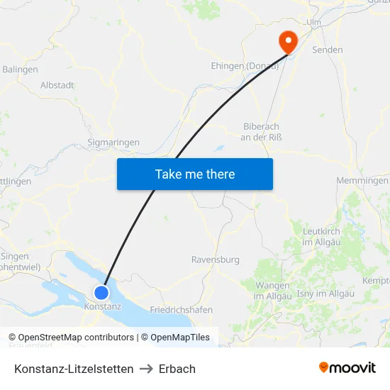 Konstanz-Litzelstetten to Erbach map