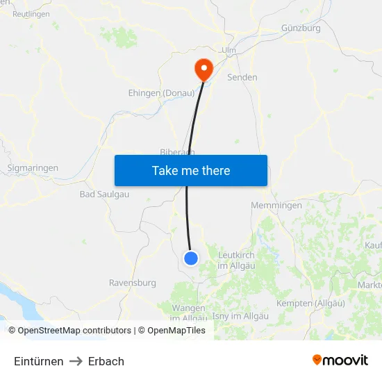 Eintürnen to Erbach map