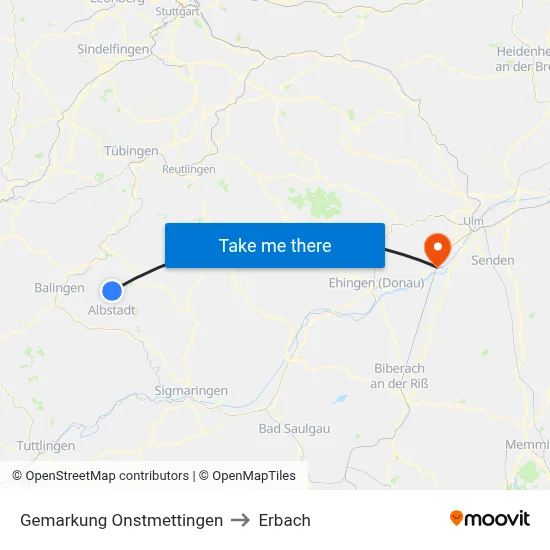Gemarkung Onstmettingen to Erbach map