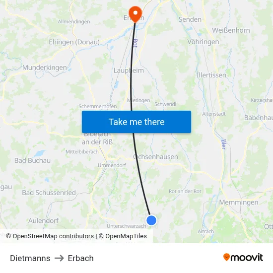Dietmanns to Erbach map