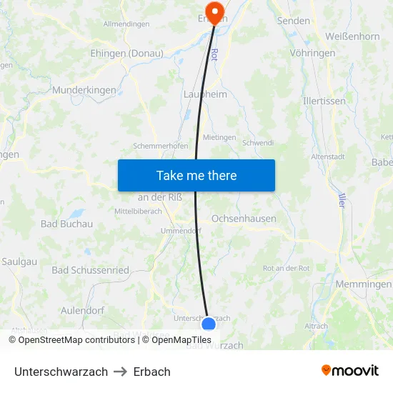Unterschwarzach to Erbach map