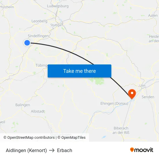 Aidlingen (Kernort) to Erbach map
