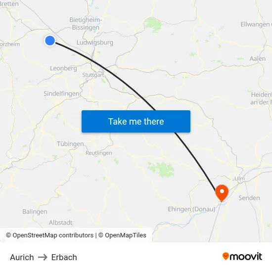 Aurich to Erbach map
