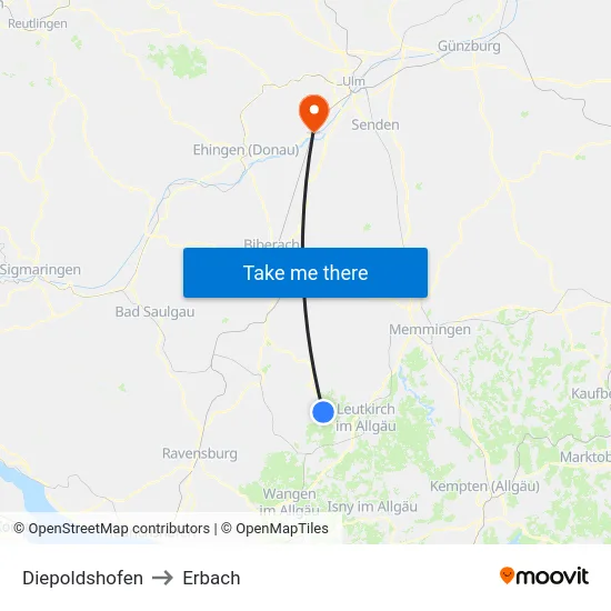 Diepoldshofen to Erbach map