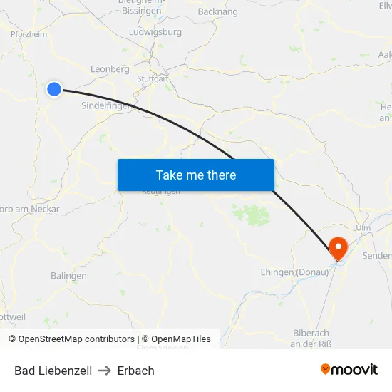 Bad Liebenzell to Erbach map