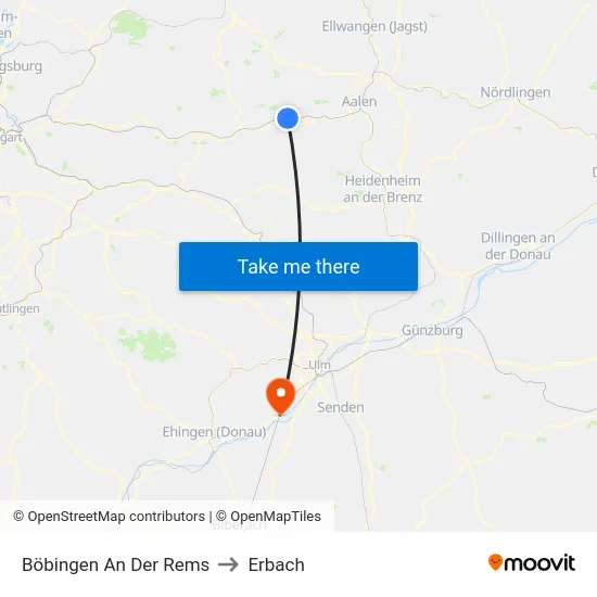 Böbingen An Der Rems to Erbach map