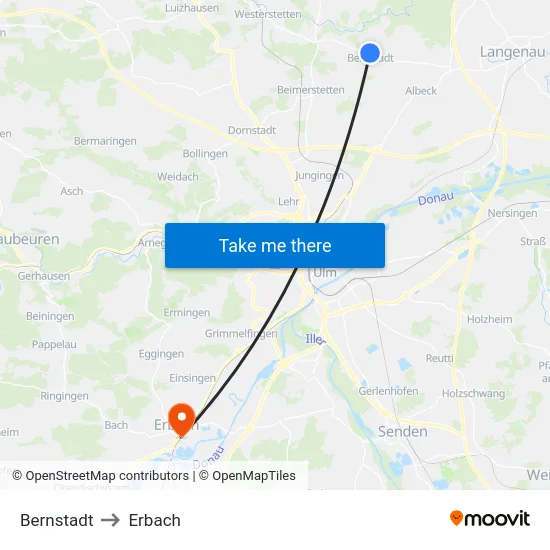 Bernstadt to Erbach map
