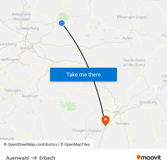Auenwald to Erbach map