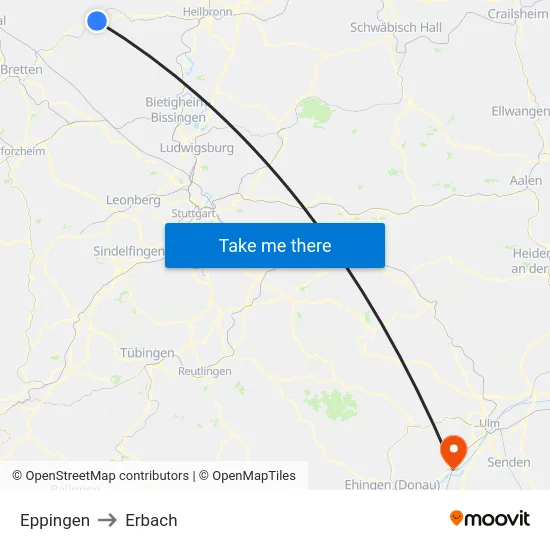 Eppingen to Erbach map