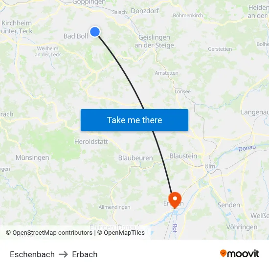 Eschenbach to Erbach map